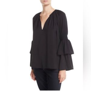 Ramy Brook Black Bell Sleeve Blouse Women’s XS – V-Neck Flowy Top Chic